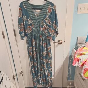 Knox Rose Women's Multi Floral V Neck Short Sleeve Long Maxi Dress M